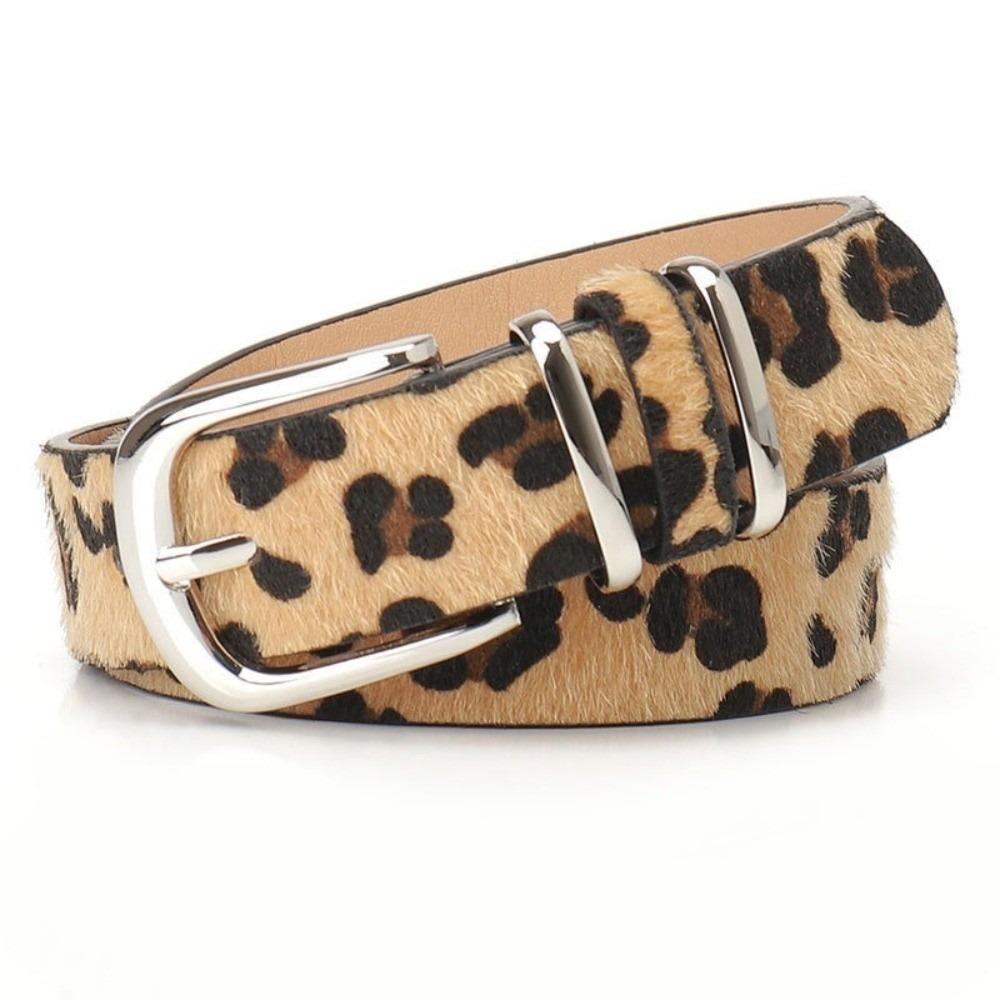 Y2K Leopard Print Belt Metal Buckle Waistband Simple PU Leather Waist Belt Dress Decoration