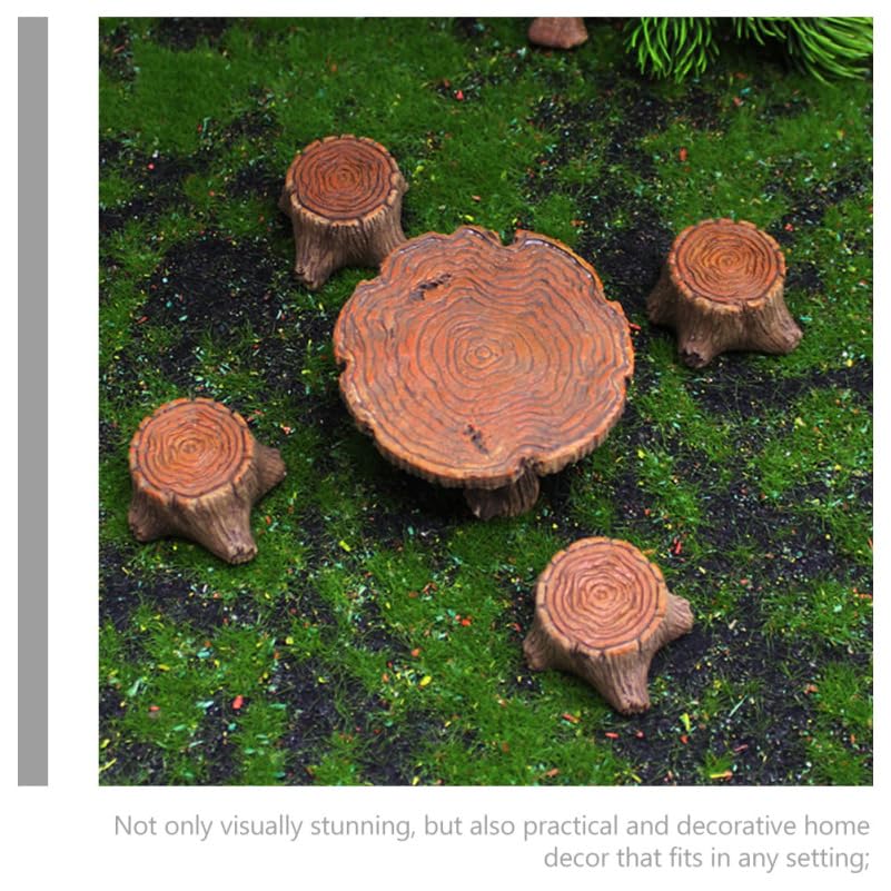 Amosfun Miniature Stump Table and Chair Miniature Model Chair Decorative Mini House Interior Garden Outdoor Resin Set, Figurine, Ornament,