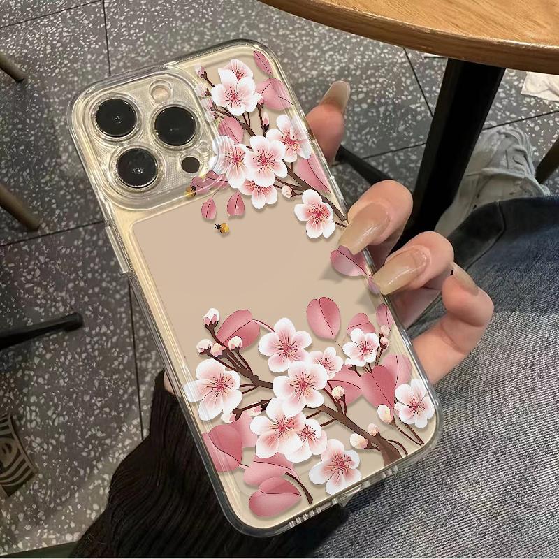 Pink Peach Blossoms Phone Case For IPhone 11 12 13 Pro 16 15 Plus 14 17 Pro Max Case 16E 17Air Soft Transparent Cover Case Funda