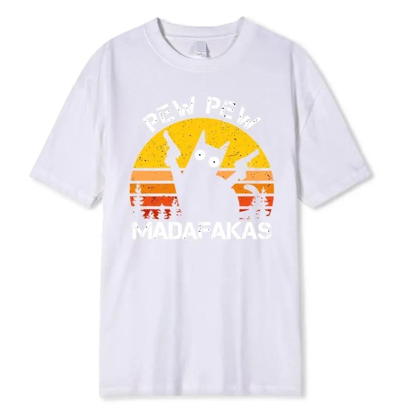 Pew Pew Madafakas Gatto con Due Pistole Stampa Maglietta Larga Moda Donna Estiva Traspirante Vestiti da Donna Maglietta Street Grafica