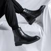 England Style Mens Chelsea Boots Fashion Square Toe Shoes Stage Nightclub Dress Cowboy Genuine Leather Boot Black Short Botas
