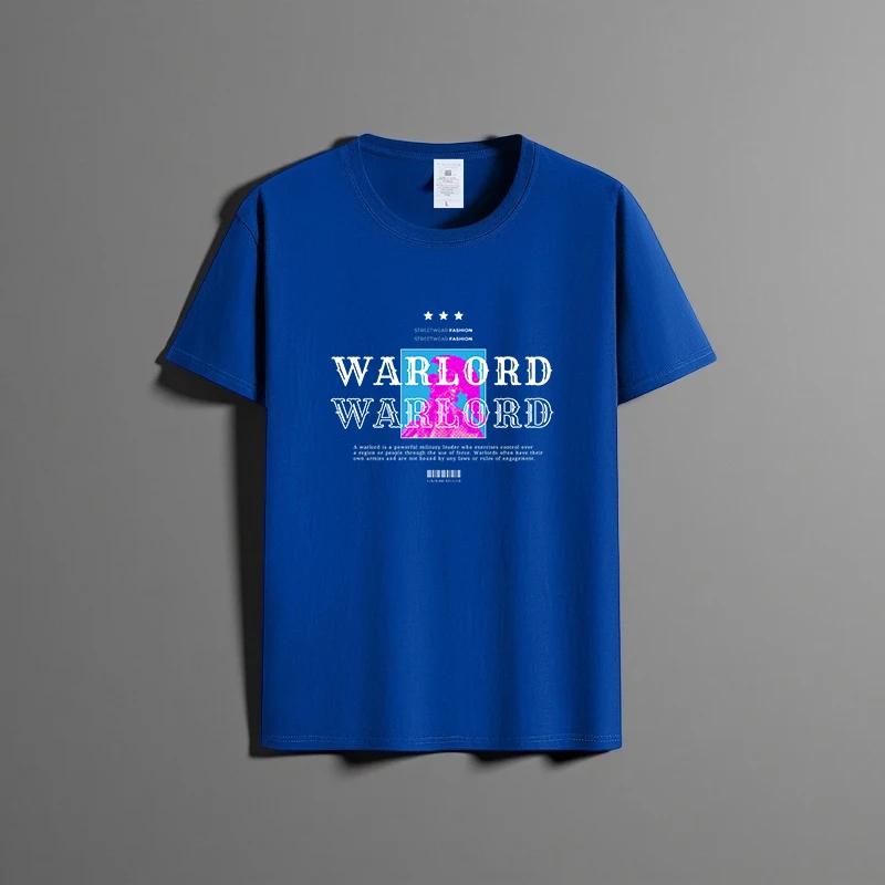 

Летняя новая универсальная футболка унисекс из чистого хлопка, модная повседневная футболка с круглым вырезом, дышащая, свободного кроя, с принтом, с короткими рукавами XXXXXL синий