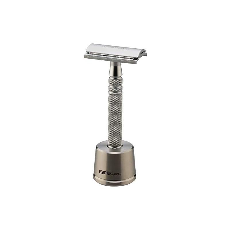 Feather Safety Razor, Special Selection, Double-Edged, All-Stainless Steel, Razor N, Made In Japan, Includes Dedicated Stand and 2 Replacement Blades,