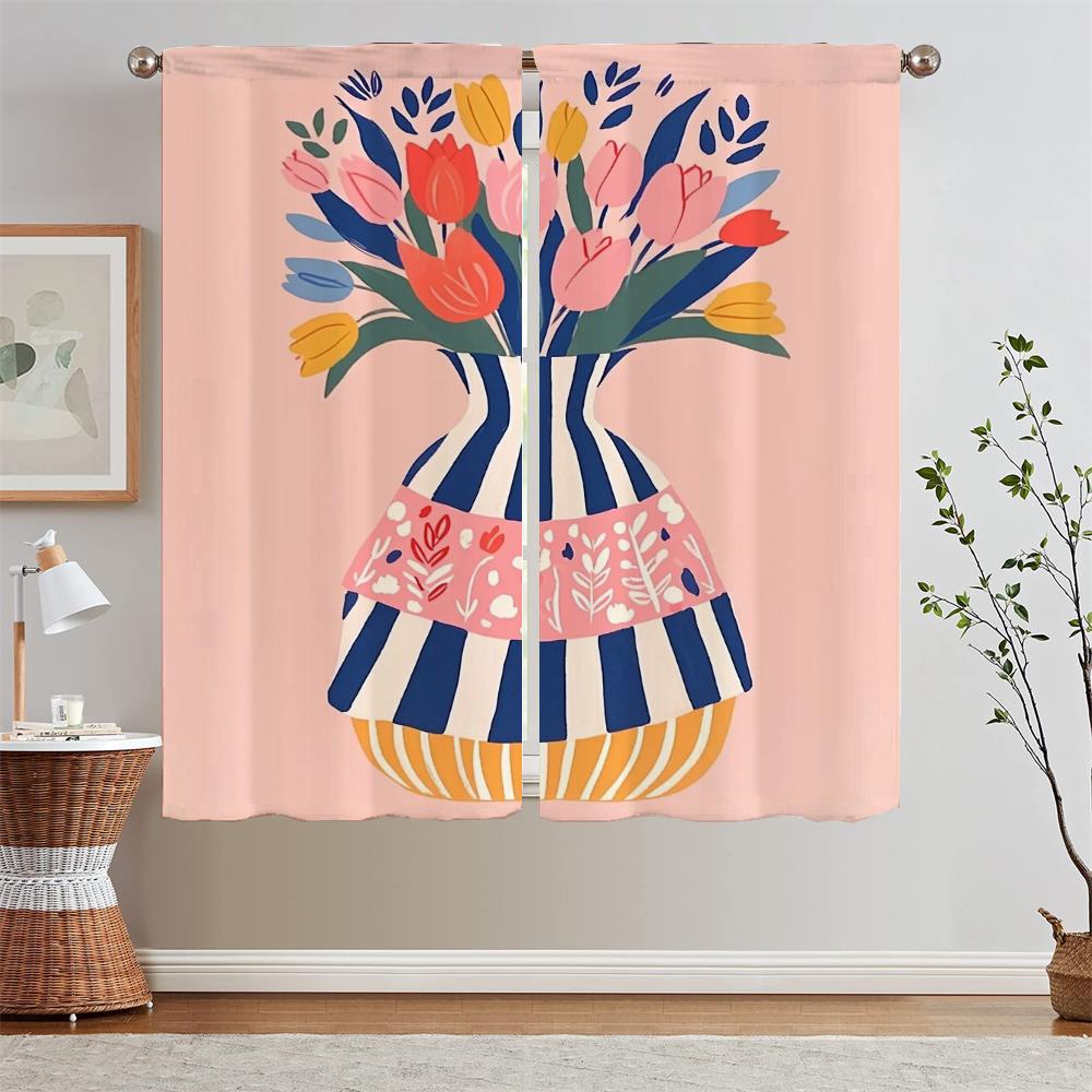 The Fiery Red Tulips Kitchen Curtains Salon 2 Cheap Pieces Bedroom Blackout Curtains for Living Room Blind Bathroom Curtain Home