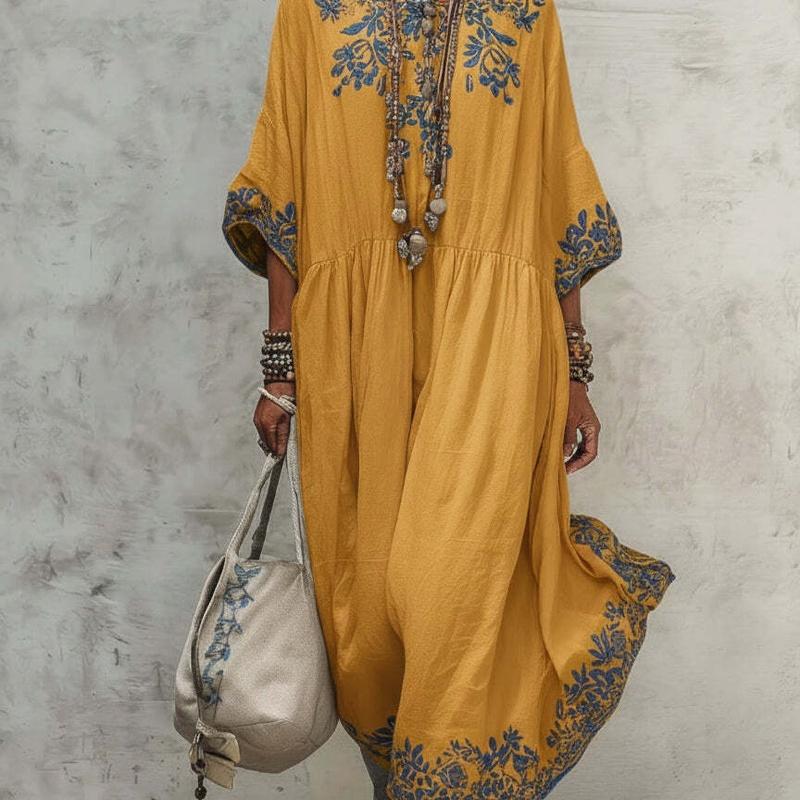Robe Longue Maxi Style Européen d'Été pour Femmes Coupe Ample Mode Élégante Col Rond Imprimée
