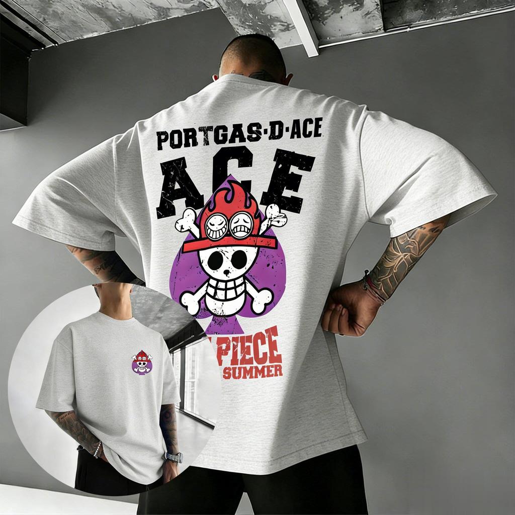 T-shirt Grafica Anime Ace One Piece Unisex Uomo Donna Estate 2026 Cotone Manica Corta Streetwear Top Casual Teschio Abbigliamento Y2k