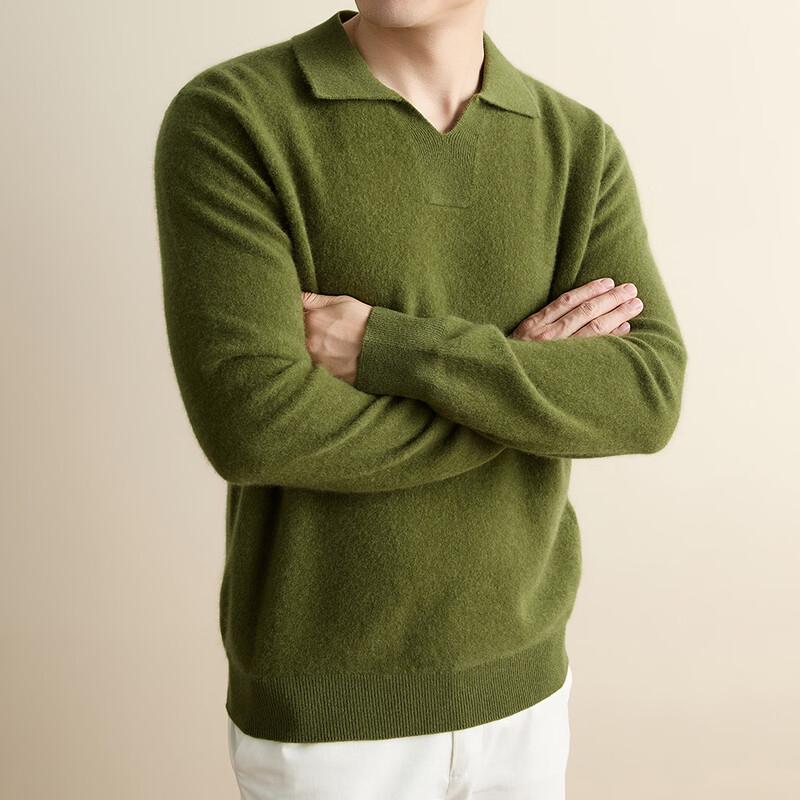Peimeng Men's Cashmere-Blend Seagull Collar Pullover Sweater