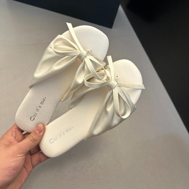 Fashion Summer New Slippers Women's Fashion Round Head Clip Toe Butterfly Knot Soft Soles Anti-slip Wear-resistant Flat Shoes