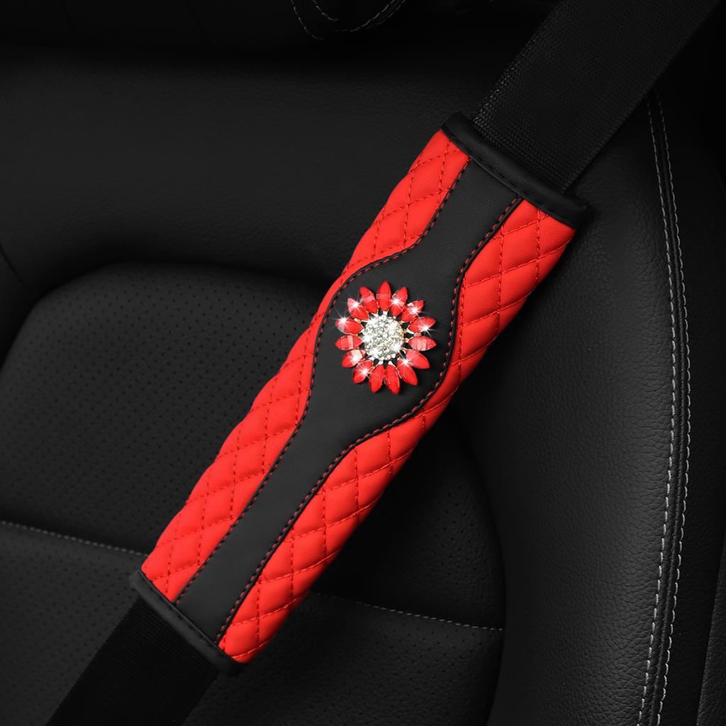 1 faux sheepskin embroidered breathable diamond-set flower Blingbling Car seat belt 9.05 inch car accessories for women