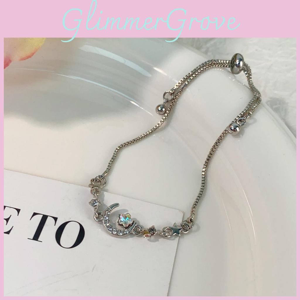 Elegant Moon And Star Crystal Bracelet For Women Chic Zircon Alloy Jewelry