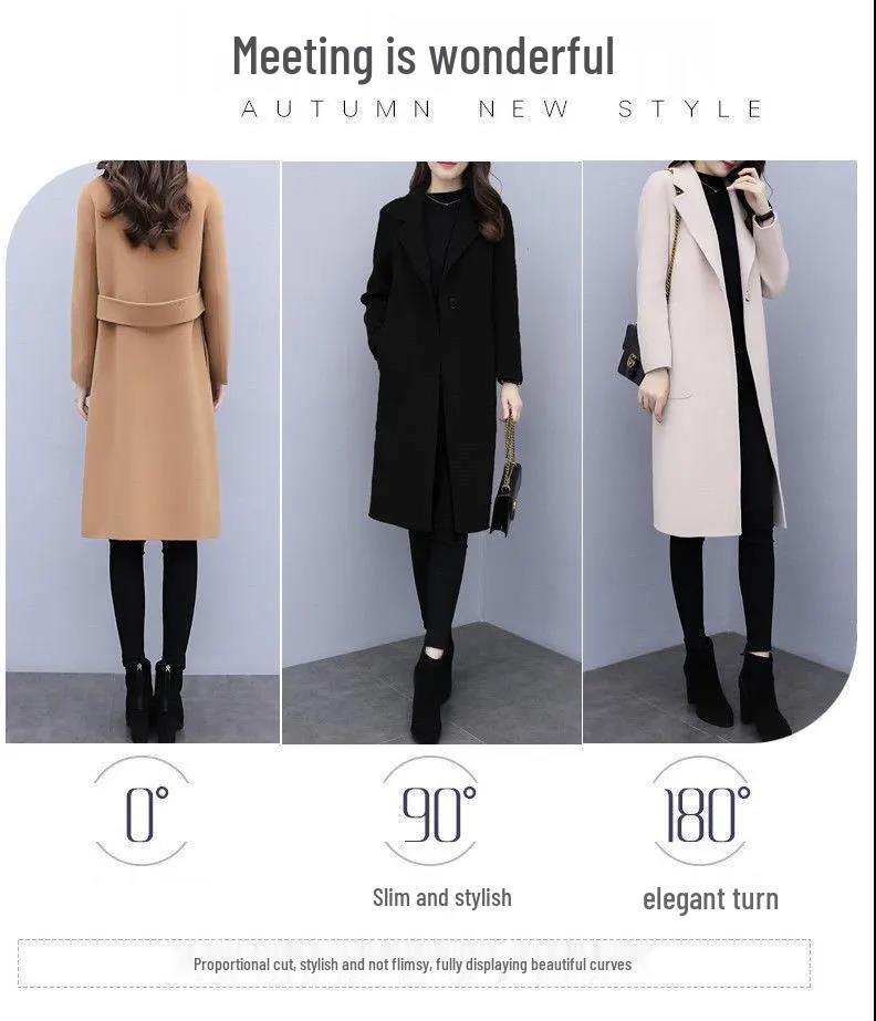 Korean Style Mid-Length Loose Woolen Coat - 2025 Trend, Autumn Winter, Plus Size, Thickened Women's Outerwear