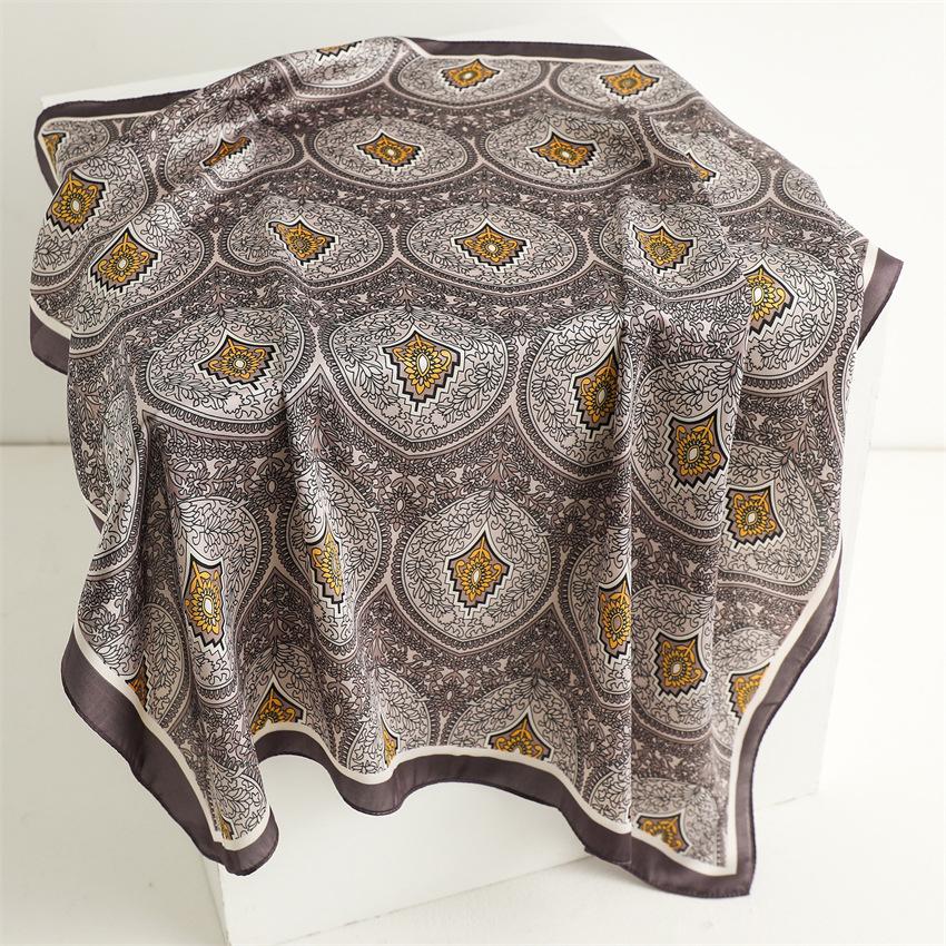 71Cm Women's Square Scarf Scarf Silk Scarf Cashew Print Versatile Shawl Fashion Simulation Silk Career Small Order
