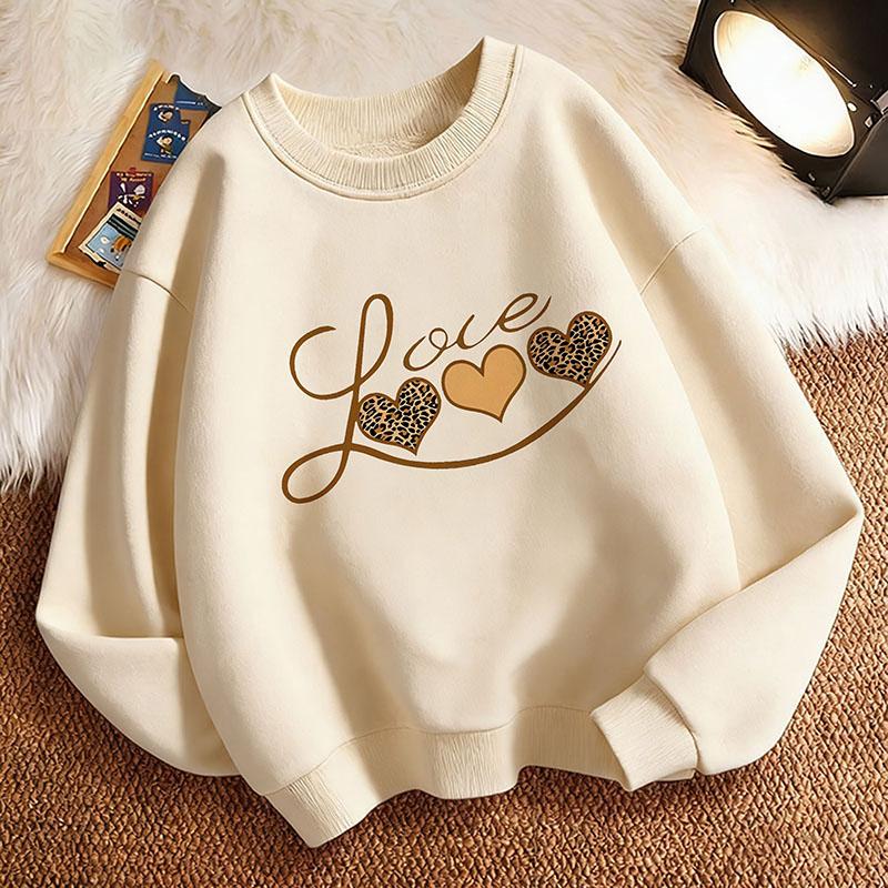 Love Heart Printed Hoodie Long Sleeve Sweatshirt Pullover Spring Crew Neck Graphic Print Hoodie Girl