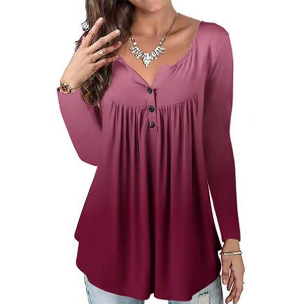 Women's Top Long Sleeve Loose Floral Print Half-button Top Pullover Oversized Pleated Tunic Tops