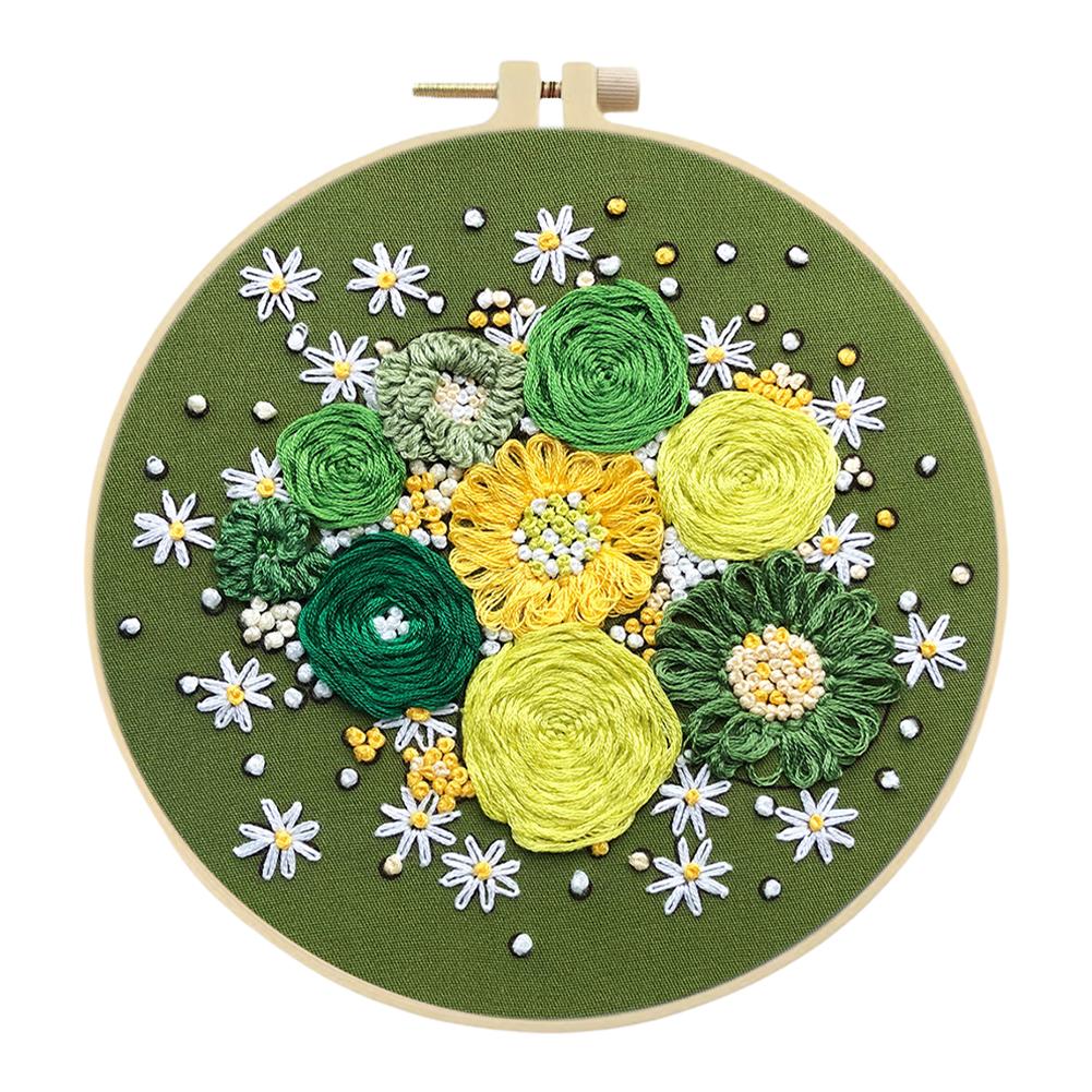 Flower Stamped Cross Stitch Embroidery Kits with Hoop Cloth Color Thread