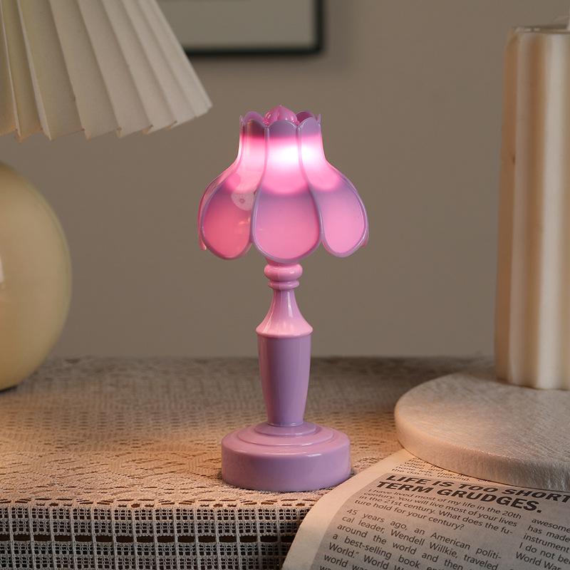 European Retro LED Night Lamp: Textured Small Desk or Bedside Decor with Palace Lantern Style