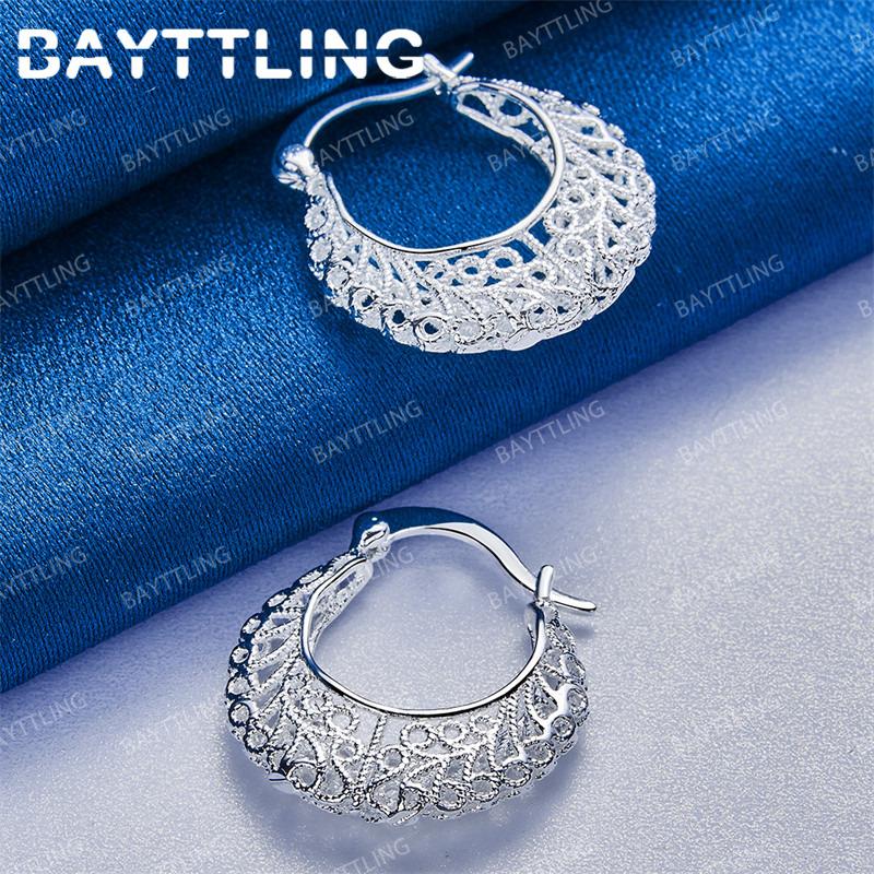 Luxurious 925 Sterling Silver Exquisite Openwork Round Earrings for Women Fashionable Wedding Jewelry Accessories