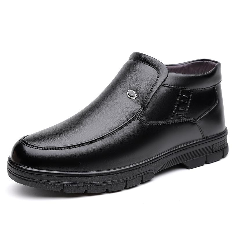 Fashion Fashion Leather Non-slip Velvet Ankle Boots for Men Winter Warm Platform Snow Boots Designer Soft-soled Casual Male Cotton Shoes