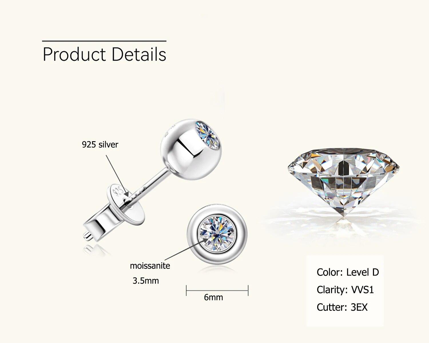 

D Цвет 3,5 мм Муассанит Алмазные серьги-гвоздики для женщин Стерлингового серебра 925 пробы в форме шара Рождественские серьги Новые забавные ювелирные изделия