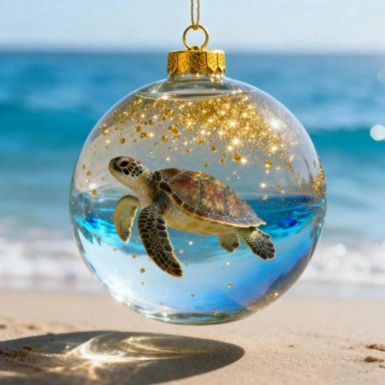 Clear Ball Ornament 3D Butterfly/Turtle/Dolphin Animal Christmas Ball Decoration Memorial Gifts for Animal Lovers