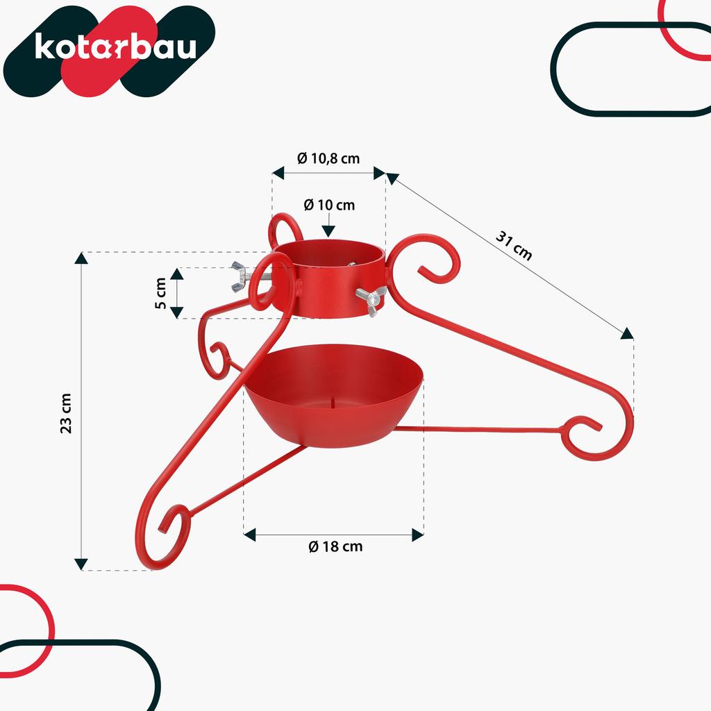 KOTARBAU® Metal Christmas Tree Stand with Water Container, Wrapped, Decorative, Red, 52 x 23 cm
