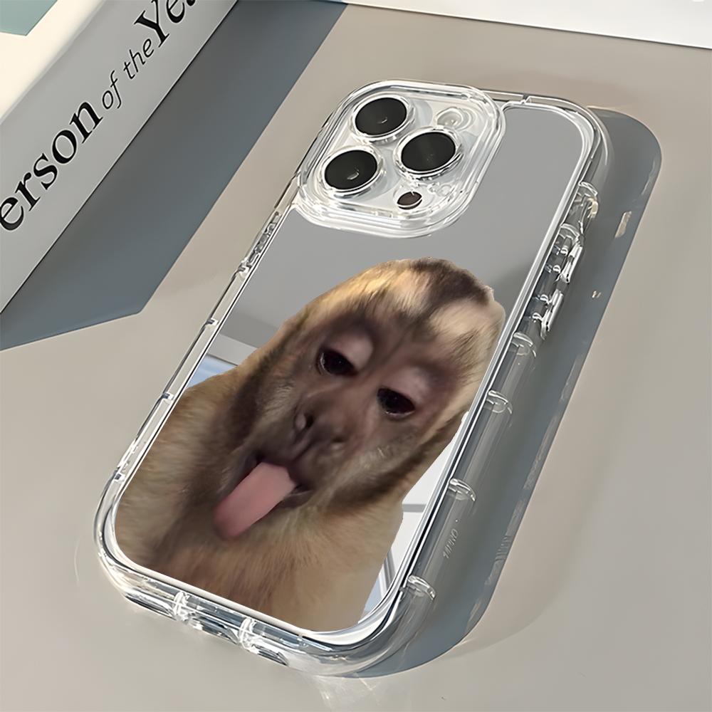 Funny Monkey Pattern Back Mirror Phone Case For iPhone 17 16 15 14 13 12 11 Pro Max 7 8 Plus Air X XR XS Soft Shockproof Cover