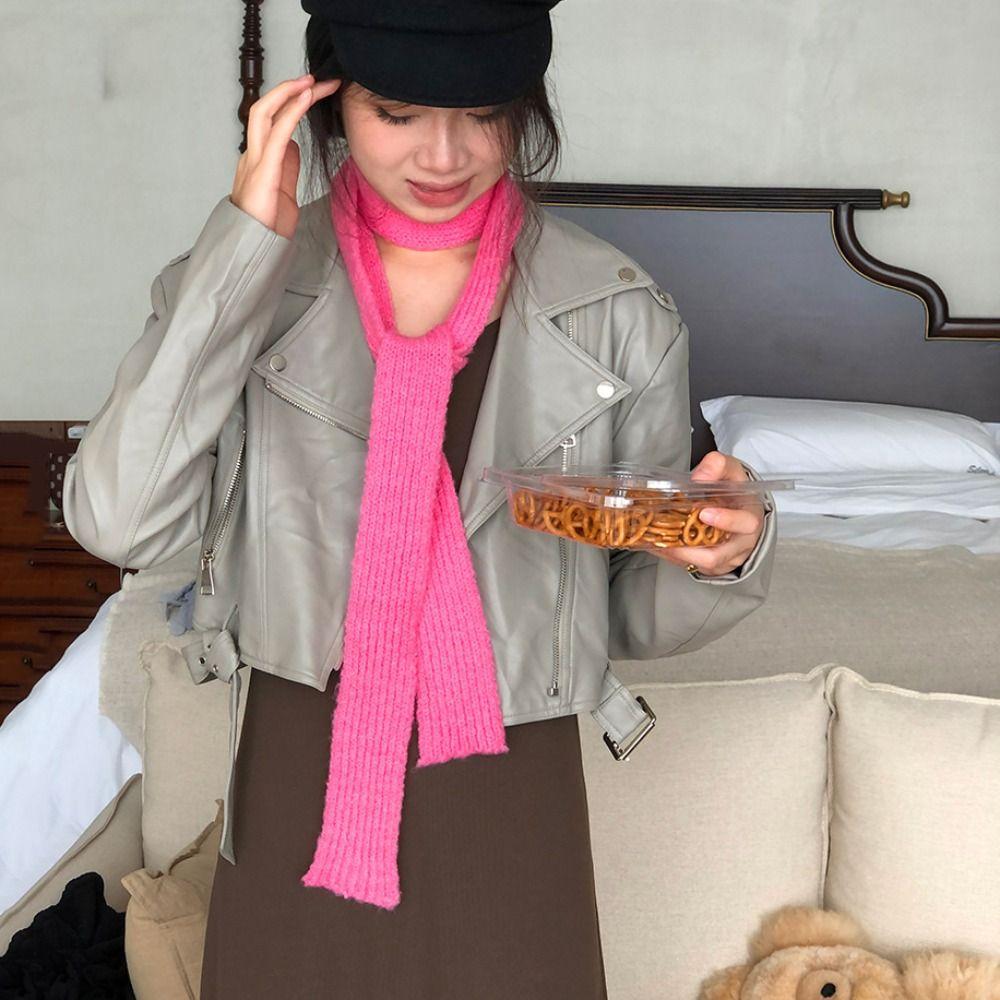 

Y2K Wool Shawl Solid Color Long Narrow Scarves Punk Knitted Scarf Spicy Girl синий