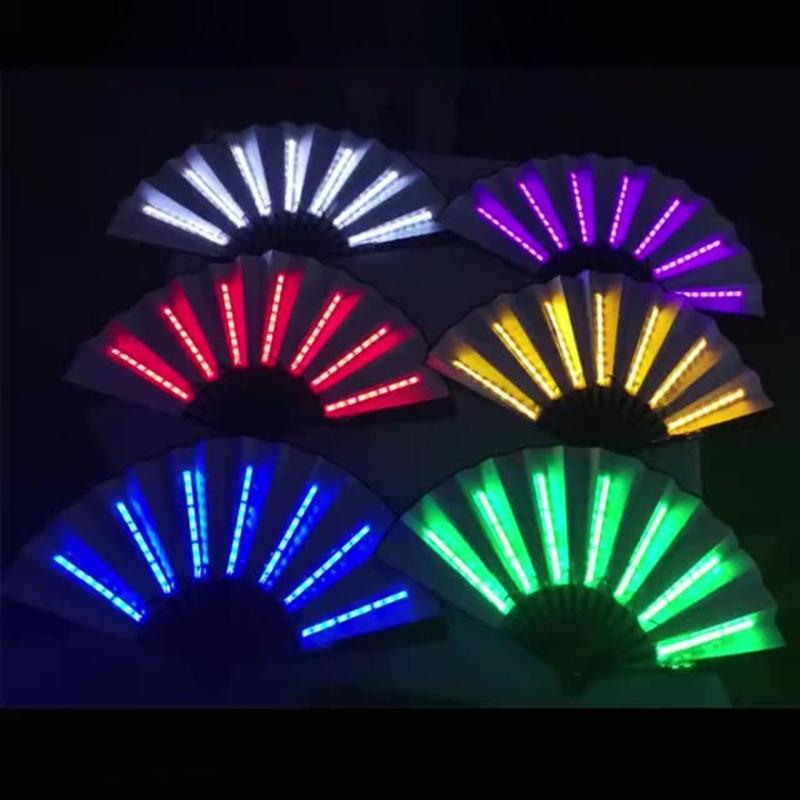 LED Performances Hand Fan Folding Hand Fan Chinese Handheld Glowing Fan with LED Light Dancing Props for Men Women