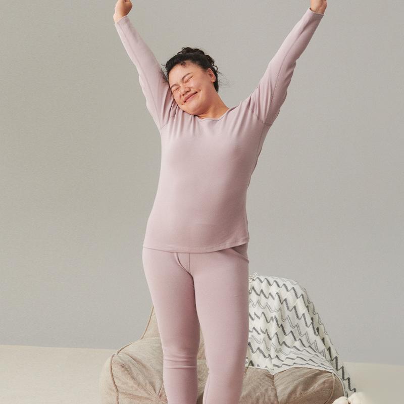 Cotton Thermal Underwear Thickened Plus Size Women's Suit Double-sided Brushed Bottoming Round Neck Winter