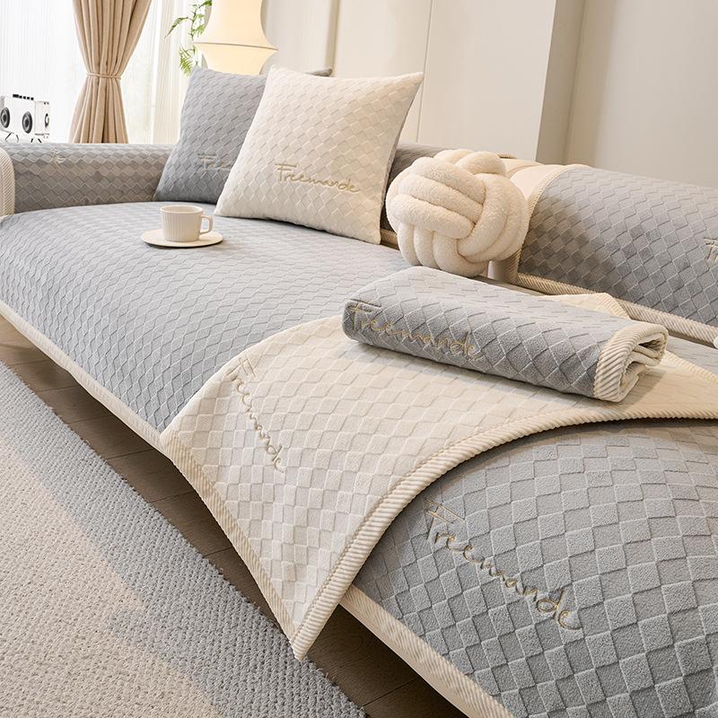 Milk Fleece Sofa Cushion Winter Short Plush Non-Slip Seat Cushion Simple And Advanced Sense Thickened Leather Sofa Cover Cover Cloth