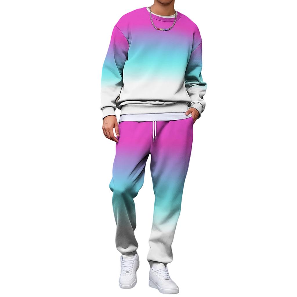 Men's Gradient Print Sweatshirt and Jogger Pants Set - Loose Fit Casual Two-Piece Outfit