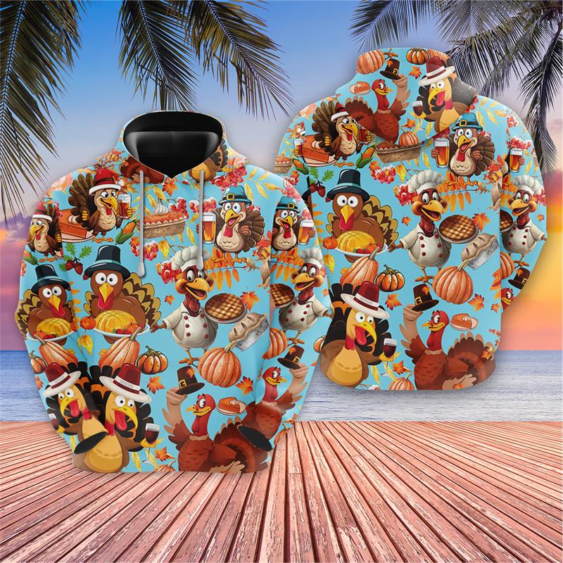 3D Happy Thanksgiving Printed Pullovers Turkey Lover Hoodies For Men Clothes Casual Farm Pumpkin Graphic Sweatshirts Boy Gifts