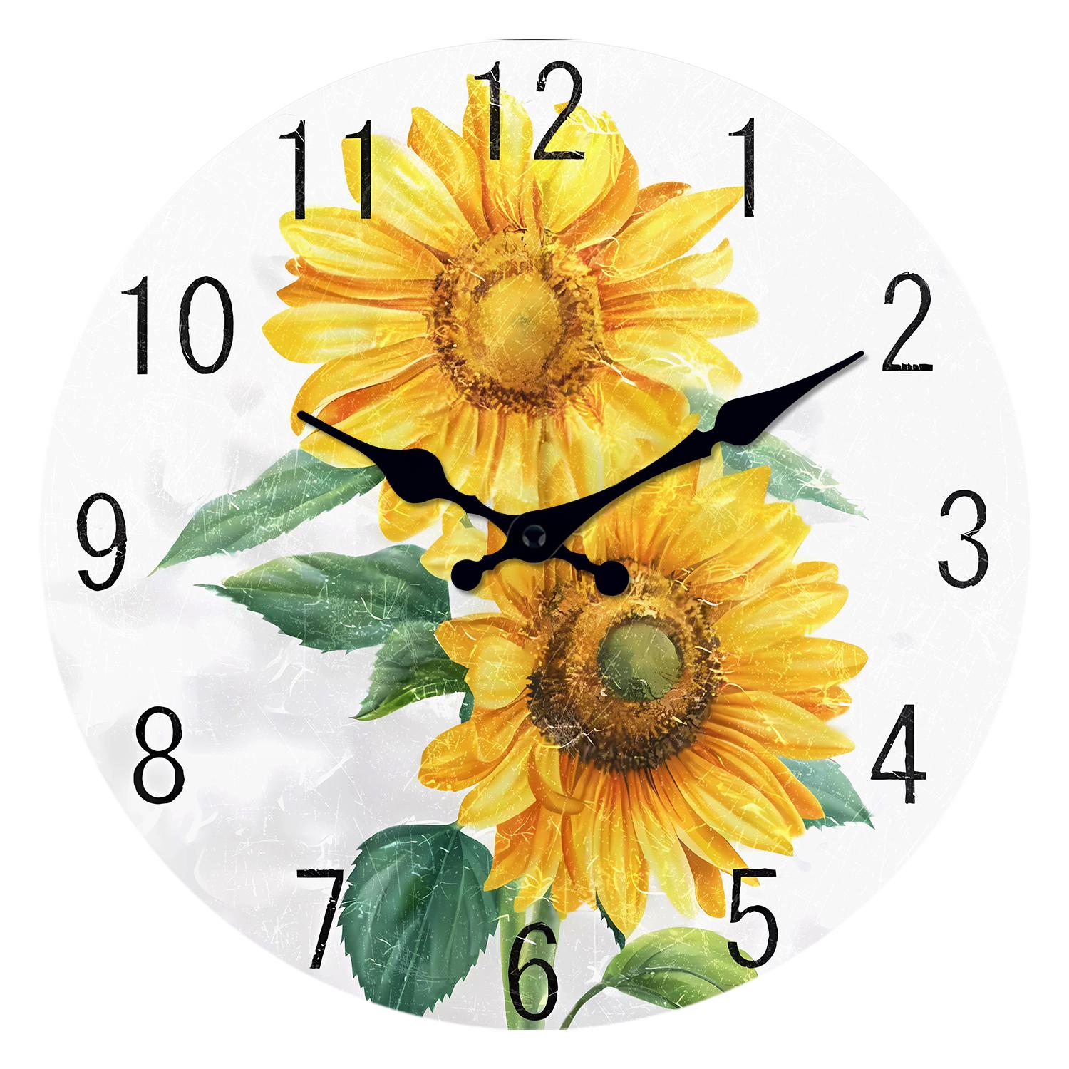High-Quality Fashionable High-Quality Sunflower High-Quality Pattern High-Quality Wooden High-Quality Wall High-Quality Clock High-Quality For (as the picture,10 Inch)