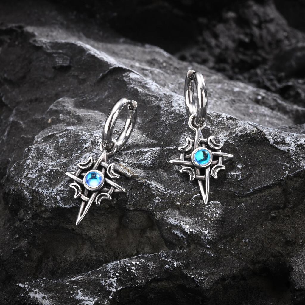 Vnox Hexenknoten Mond Stern Anhänger Halsketten Ohrringe für Männer Frauen, Edelstahl Keltischer Knoten Mondstein Halsband Schmuckset