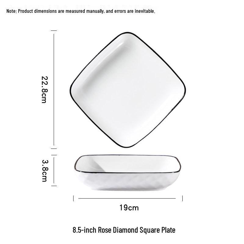 Nordic Style Creative 6-Piece Square Ceramic Plates - Microwave Safe Dinnerware Set 8.5-inch Rose Diamond Square Plate Set of 4