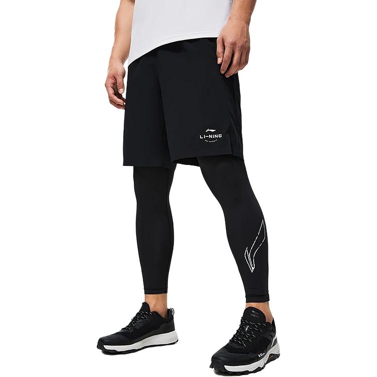 Li-Ning Fitness Series Solid Color Logo Elastic Waist Quick-Dry Sports Shorts Men Shorts Black AKST541-1