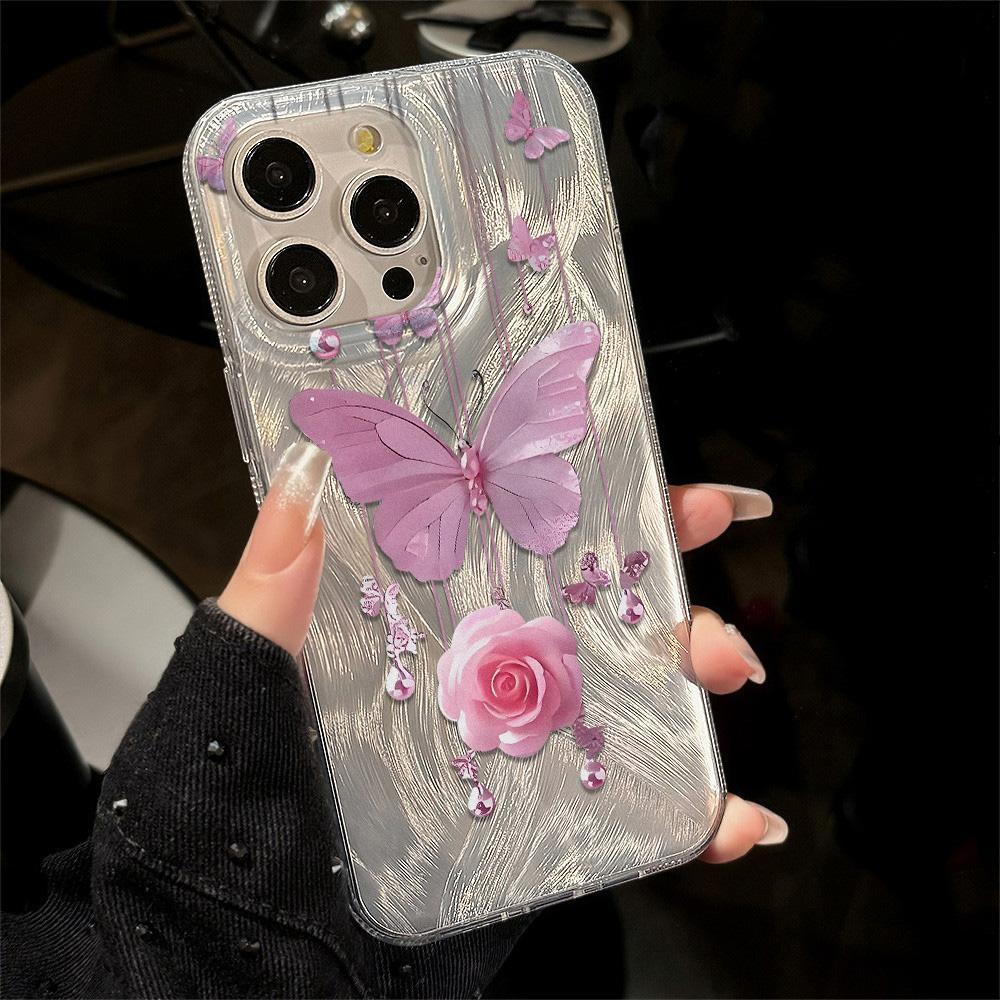 Feather Luster Phone Case for Samsung A53 A14 A33 A12 A32 S24 S23 Plus S20 S21 FE for iPhone 17 15 16 13 Pro 17 16 Pro Max Butterfly Bow Phone Case