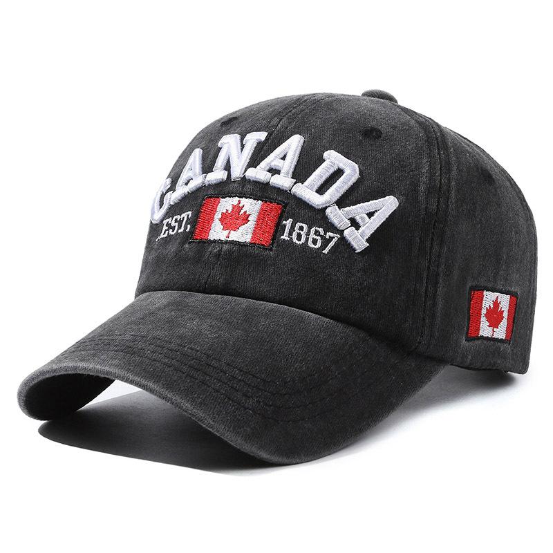 QING LONG AroDrive Canada Vlag Esdoornblad Geborduurd Gewassen Baseballpet, Klassiek Vintage Zacht Katoen Verstelbaar Sport One size fits all zwart