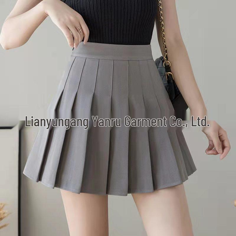 Women's Khaki Pleated A-Line Skirt - High Waist, Plus Size, School Style, Slim Fit, Autumn/Winter, Short Length.