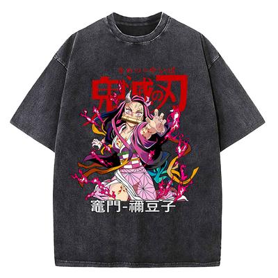 Harajuku Demon Slayer Graphic T Shirt Men Vintage Anime Washed T Shirts for Women Streetwear Summer Tees Tshirt