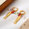 18K Gold-Plated Dopamine Color Tassel Earrings with European Retro Glass Beads
