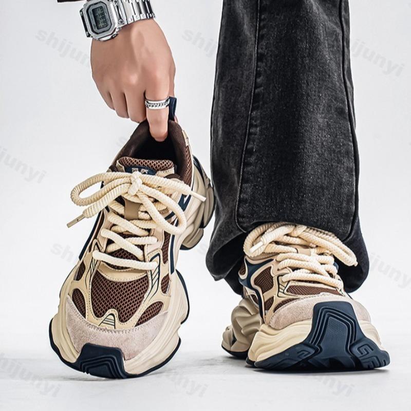 Fashion Mesh Breathable Low Top Thick Soled Niche Design Shoes for Men 2025 Autumn Fashion Trend Versatile Comfortable Platform sneakers