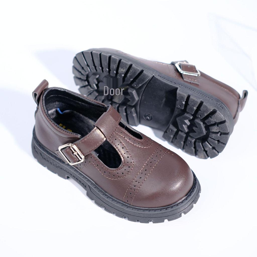 Girls' 2026 Brown Mary Jane Leather Shoes with Buckle Strap - Breathable, Wear-Resistant, Thick Sole for Campus Casual Wear