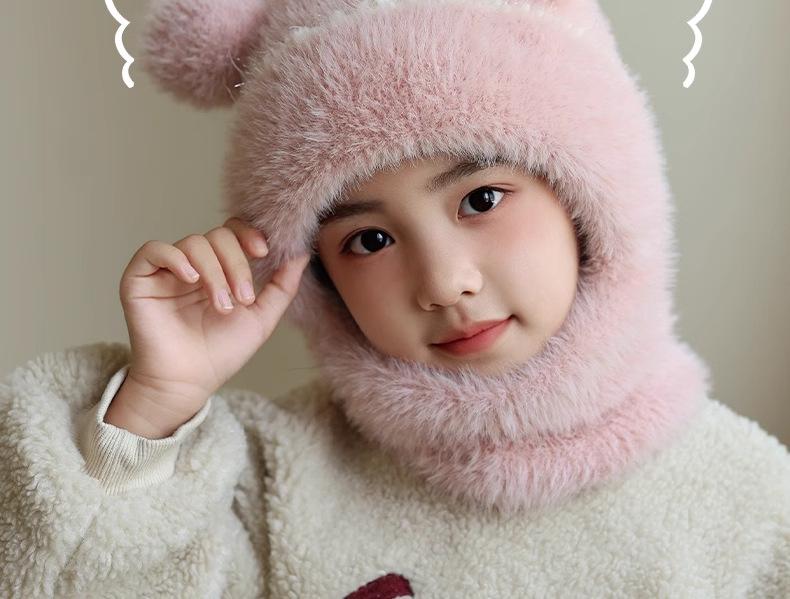 Kids' Wool Hat and Scarf Set with Ear Protection for Women and Boys - Warm, Velvet-Lined Pullover for Autumn and Winter