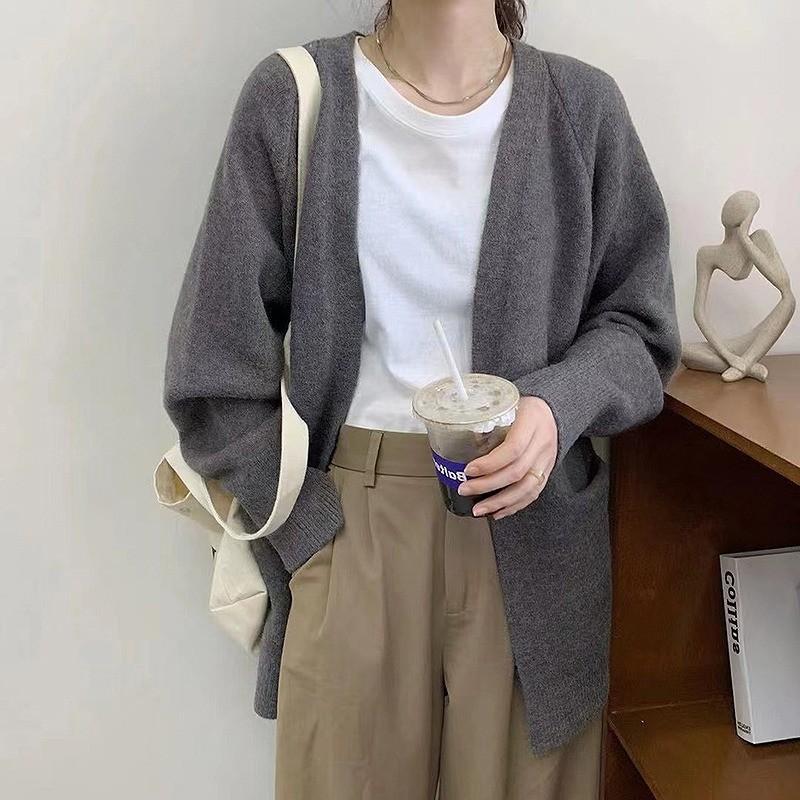 Retro Versatile Sweater Jacket Women's Pocket Buckle-free Spring and Autumn Loose Lazy Style Foreign Style Wear Knitted Cardigan
