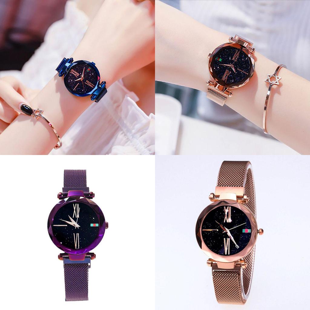 Stylish Women's Prismatic Glass Starry Sky Stainless Steel Bracelet Quartz Wrist Watch