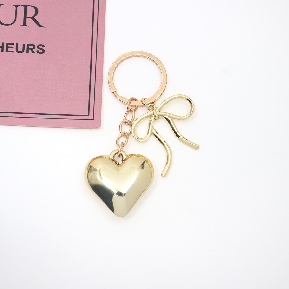 Korean Creative Resin Heart Bow Keyring Pendant - Luxury Bag Ornament золотой