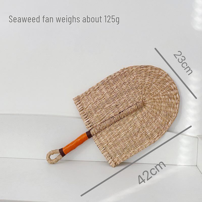 Vietnamese Seaweed Straw Fan: African-Style Wall Decor & Handheld Palm Leaf Fan