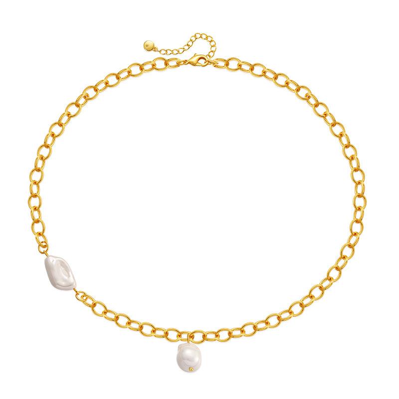 Women French Elegant Irregular Pearl 18k Gold Plated Brass O Chain Clavicle Necklace