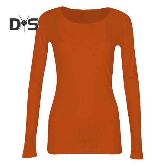 Pullover Tops Women Ribbed Long Sleeve Bottoming Top Regular Fit Lightweight Crew Neck Shirt Daily Wear